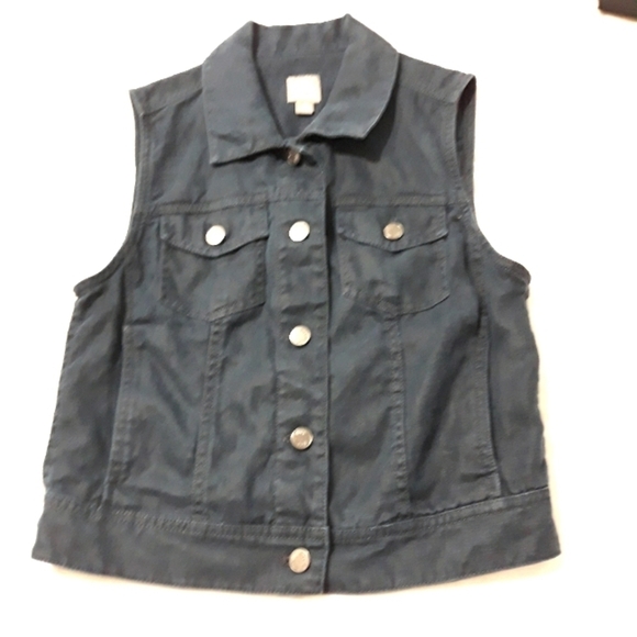 J. Jill Jackets & Blazers - J.Jill 100 % Linen Navy Blue Pockets Button Down Vest Size XS